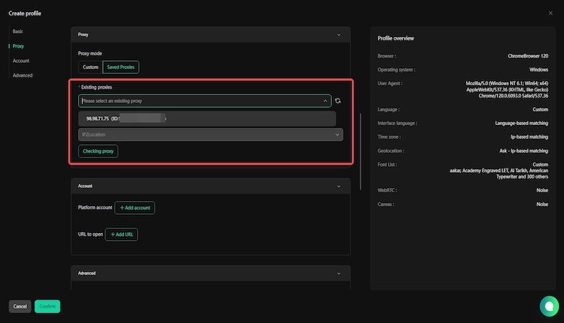 Testing and saving a proxy in DiCloak