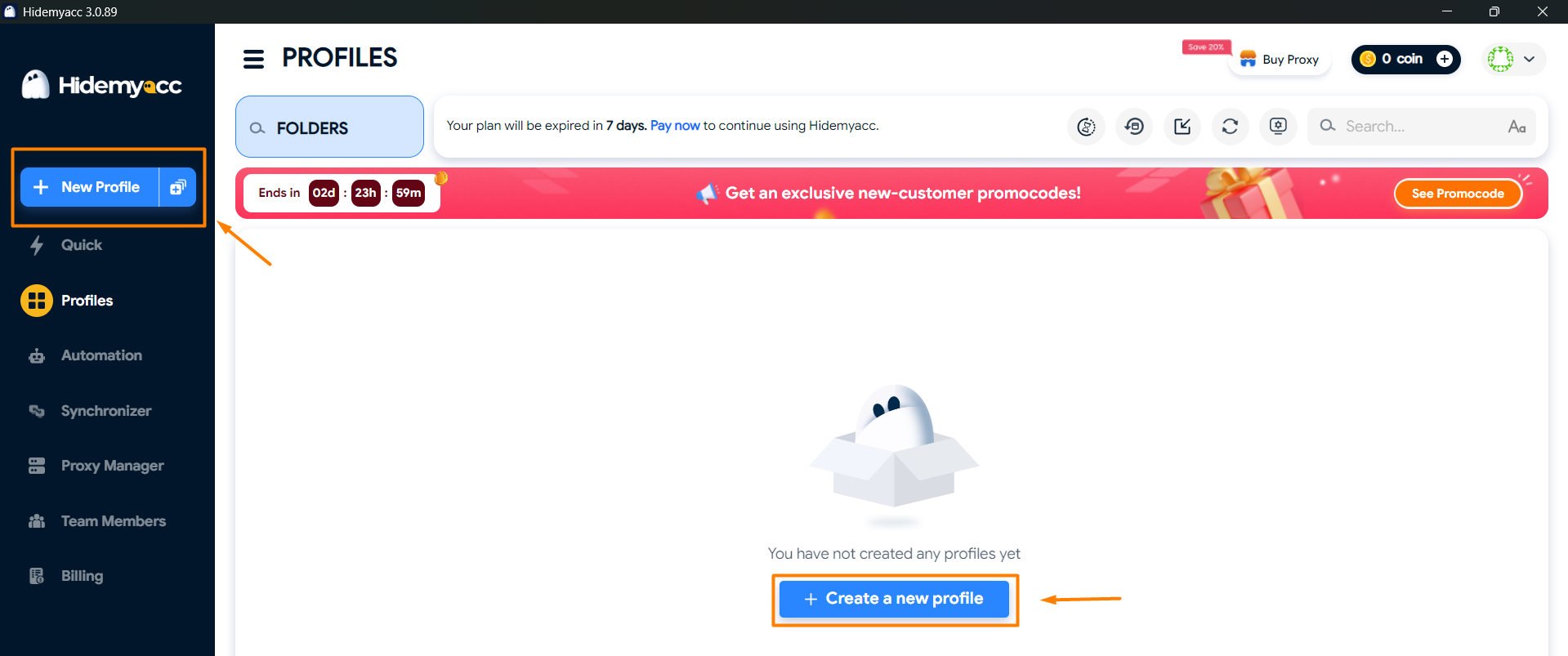 Creating a new profile