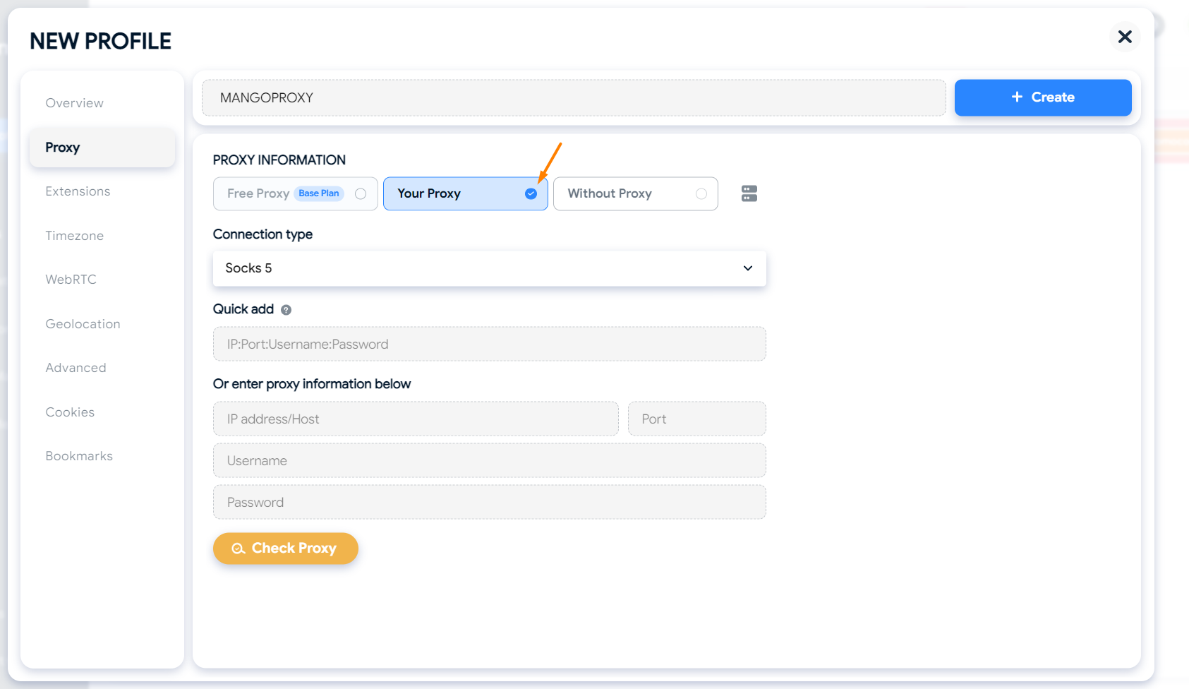 Entering proxy data